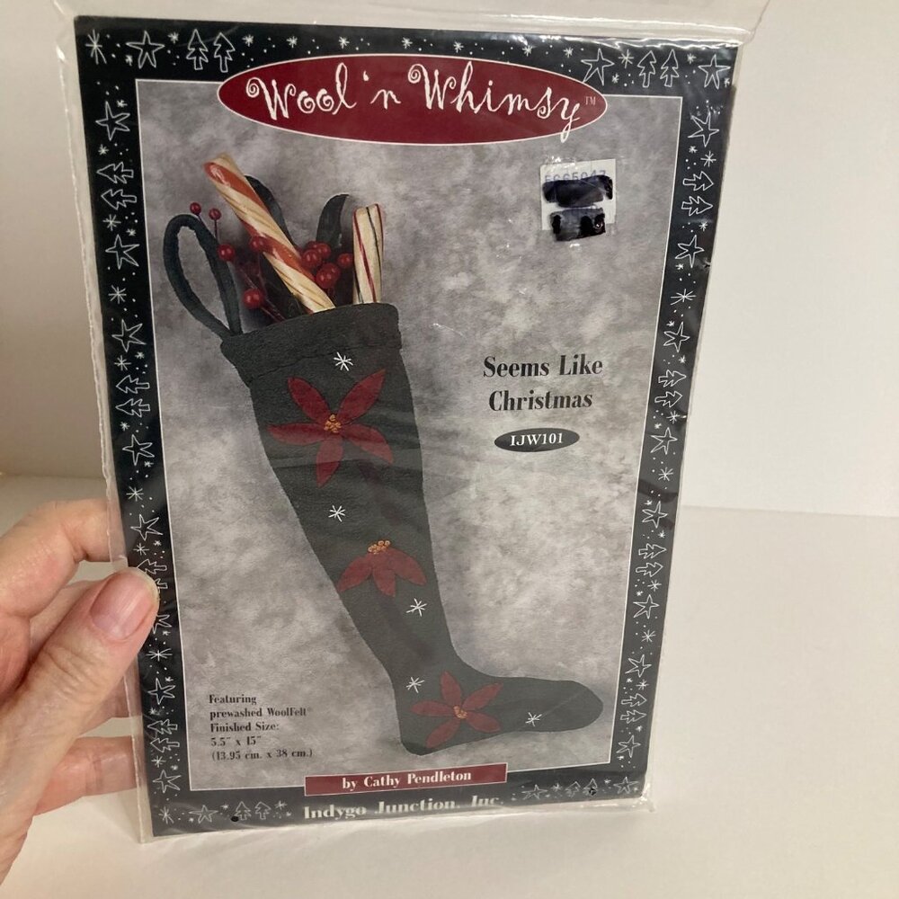 2001 Indygo Junctions Wool N Whimsy Felt Kit Seems Like Christmas Stocking 15"